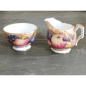 Aynsley of England Cream Pitcher and Sugar Bowl Set in Orchard Fruit Bone China